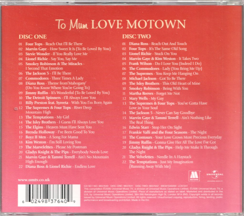 Various Artists - To Mum Love Motown - Double Cd