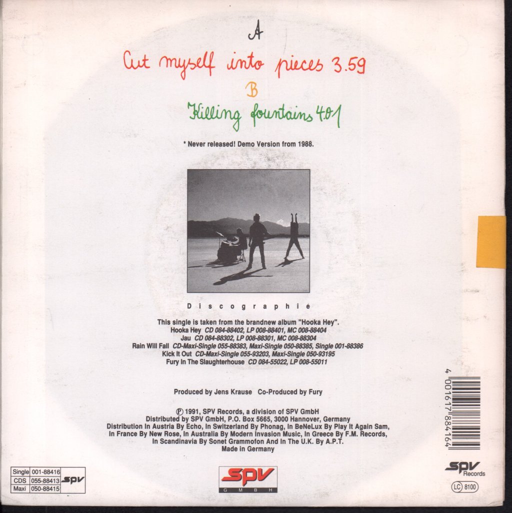 Fury In The Slaughterhouse - Cut Myself Into Pieces - 7 Inch