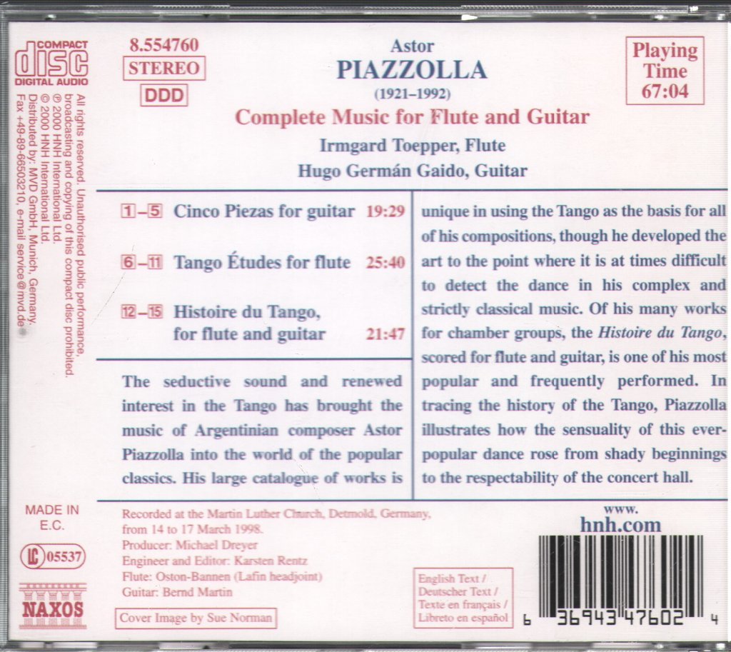 Astor Piazzolla - Complete Music For Flute And Guitar - Cd