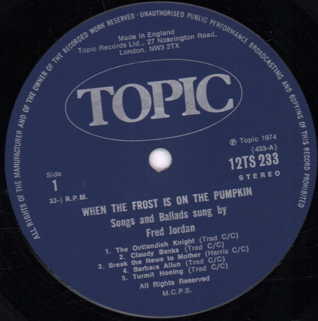 Fred Jordan - When The Frost Is On The Pumpkin - Lp