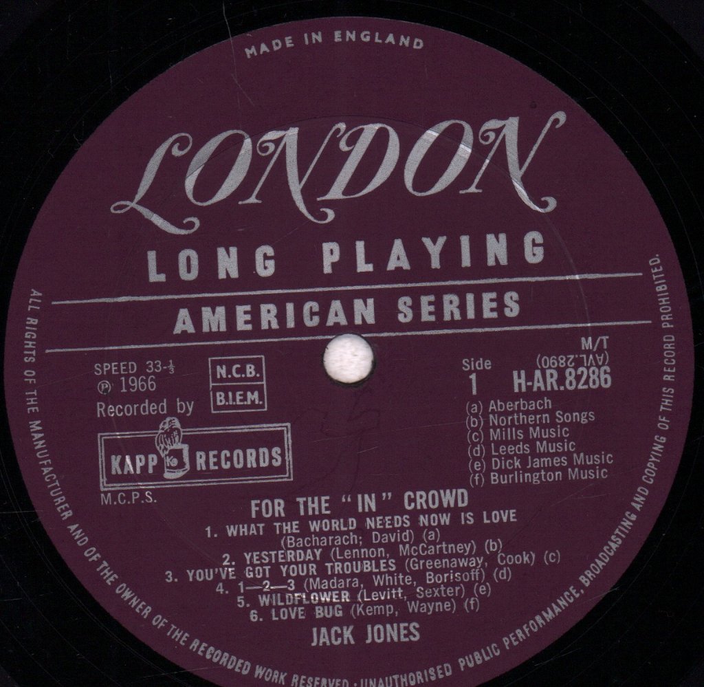 Jack Jones - For The In Crowd - Lp