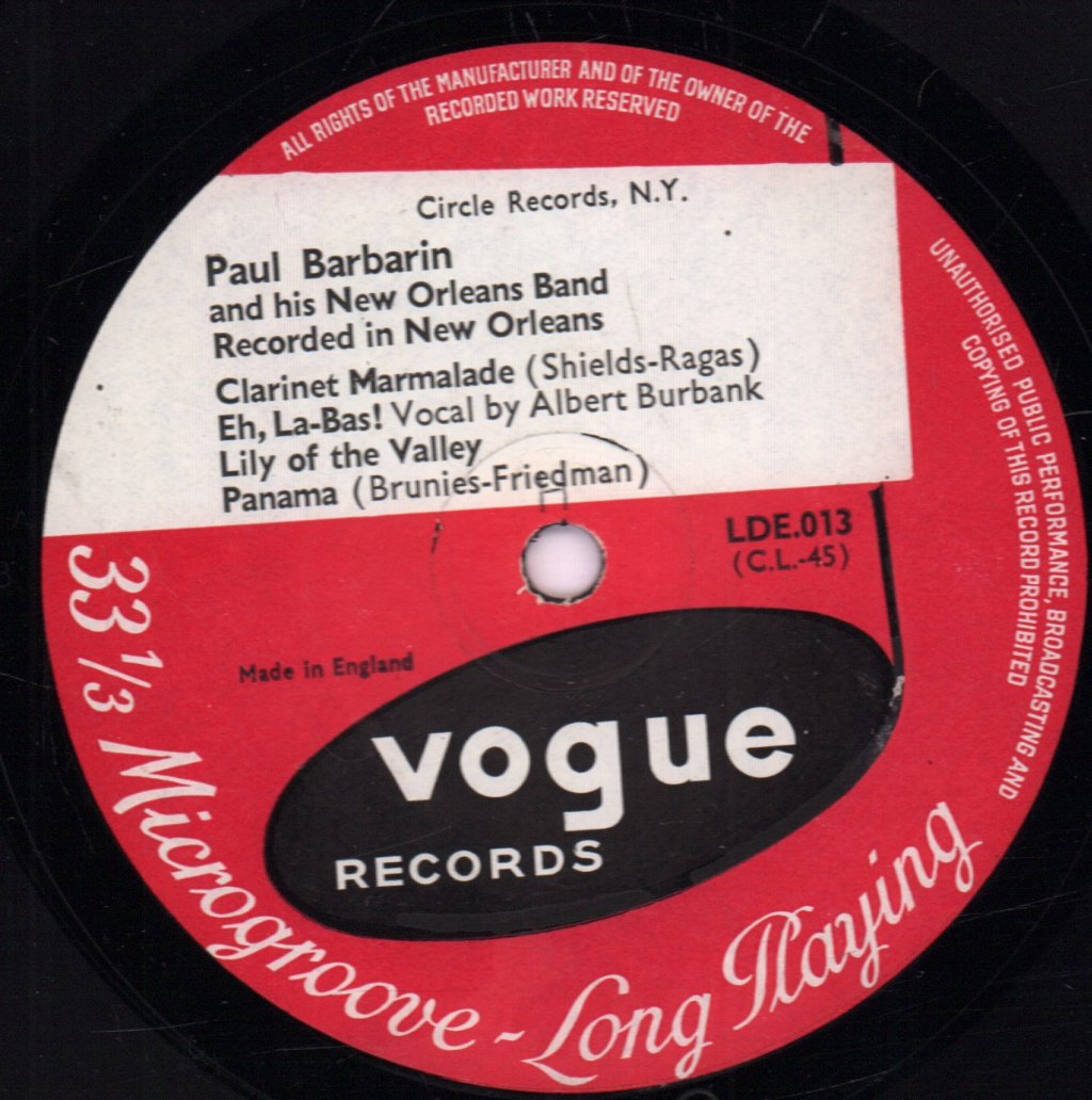 paul barbarin and his new orleans band - Paul Barbarin and his New Orleans Band - 10 Inch