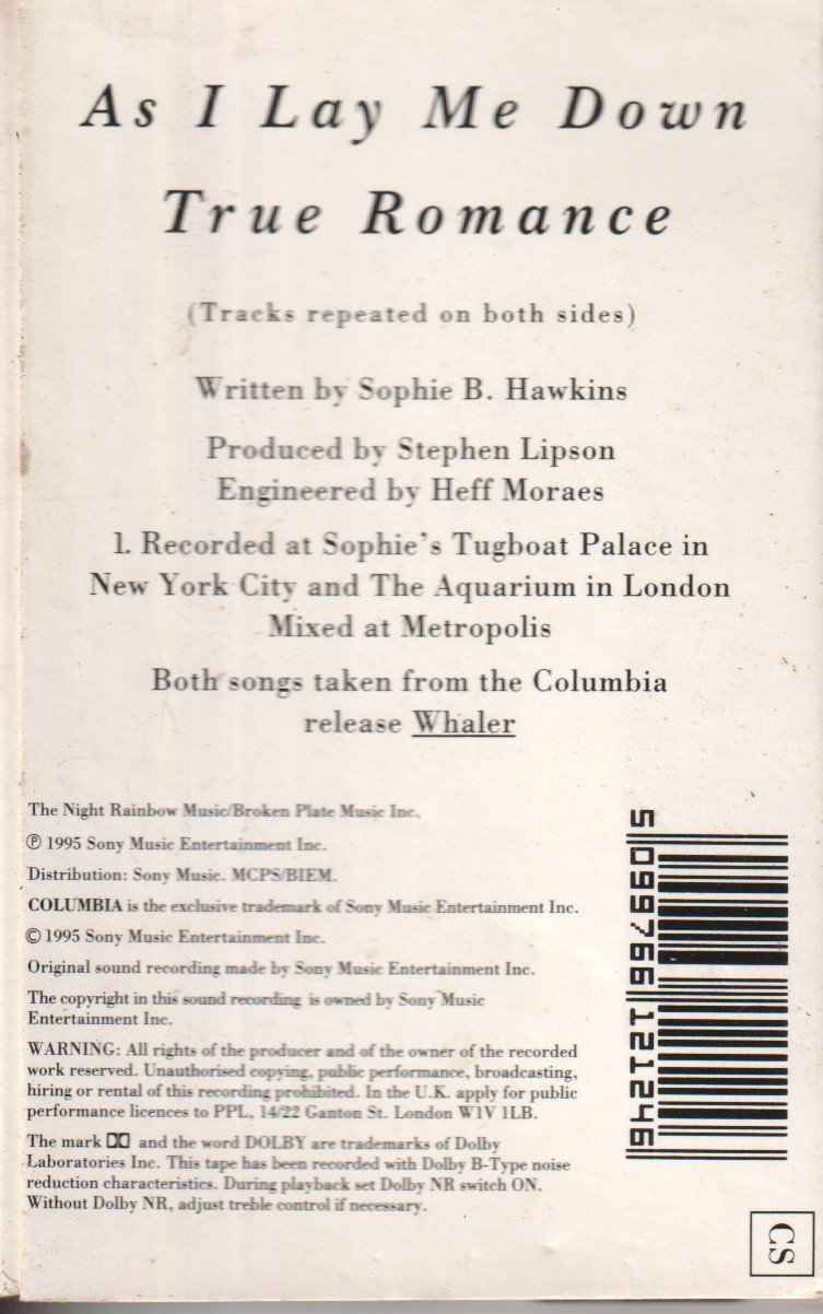 Sophie B Hawkins - As I Lay Me Down - Cassette