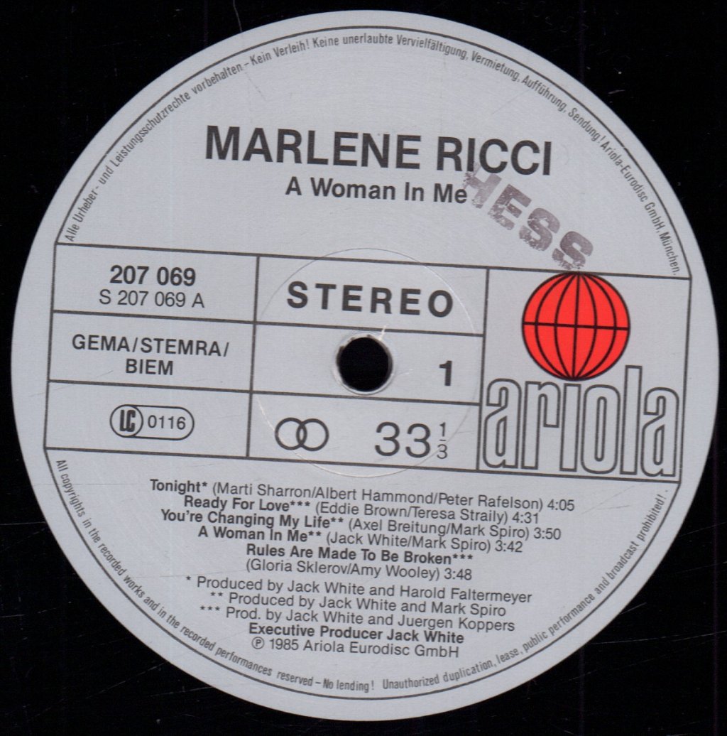Marlene Ricci - A Woman In Me - Lp
