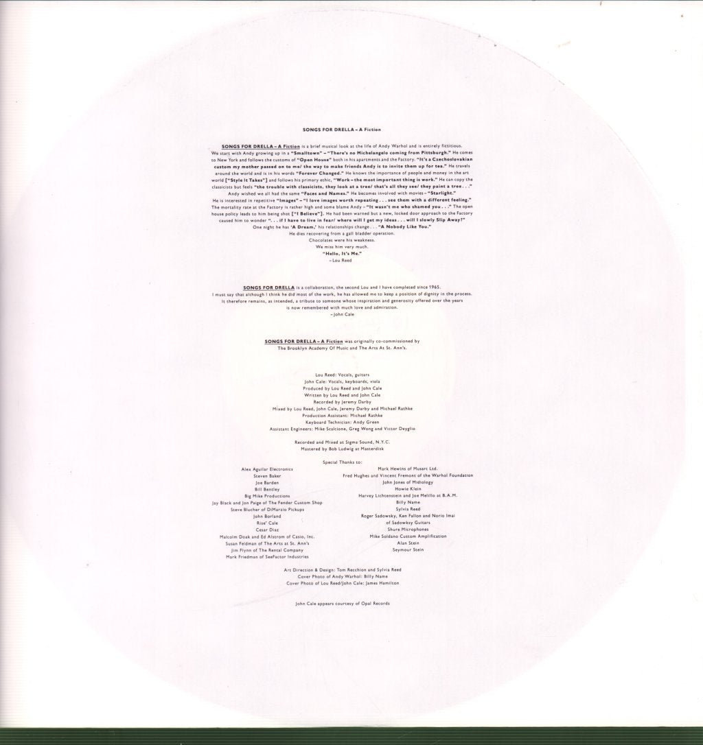 Lou Reed And John Cale - Songs For Drella - Lp