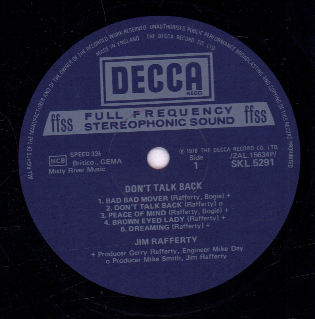 Jim Rafferty - Don't Talk Back - Lp