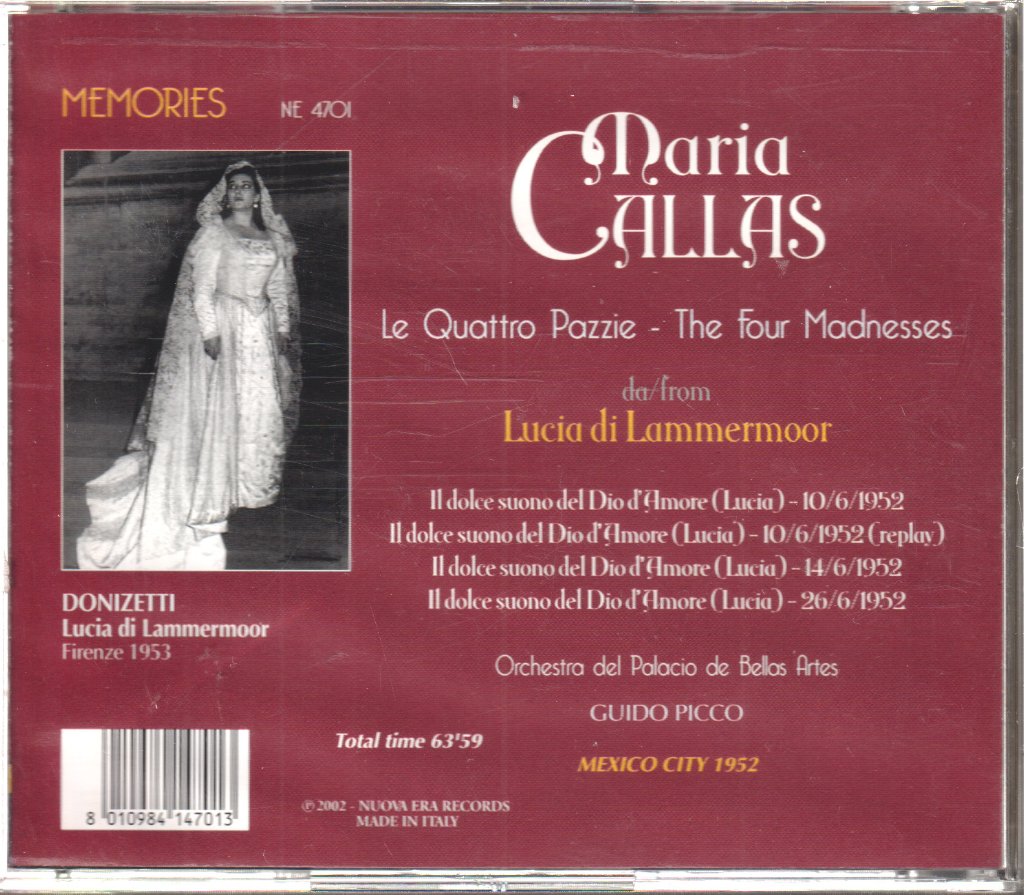 Maria Callas - Four Madnesses from Lucia di Lammermoor - Mexico 1952 - Cd