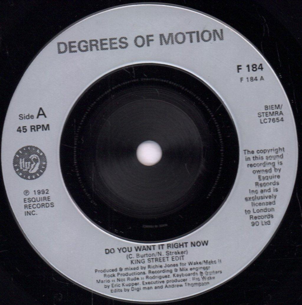 Degrees Of Motion Featuring Biti - Do You Want It Right Now - 7 Inch