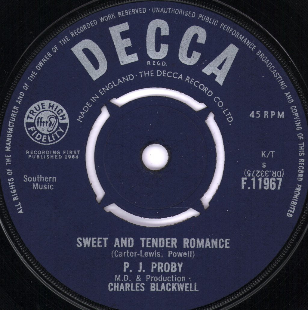 P.J. Proby - Sweet And Tender Romance - 7 Inch