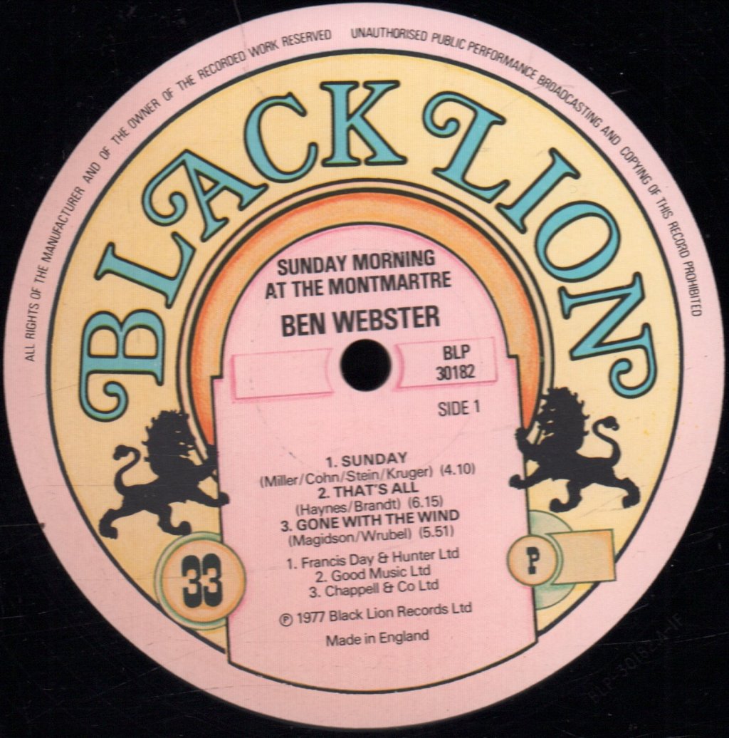 Ben Webster - Sunday Morning At The Montmartre - Lp