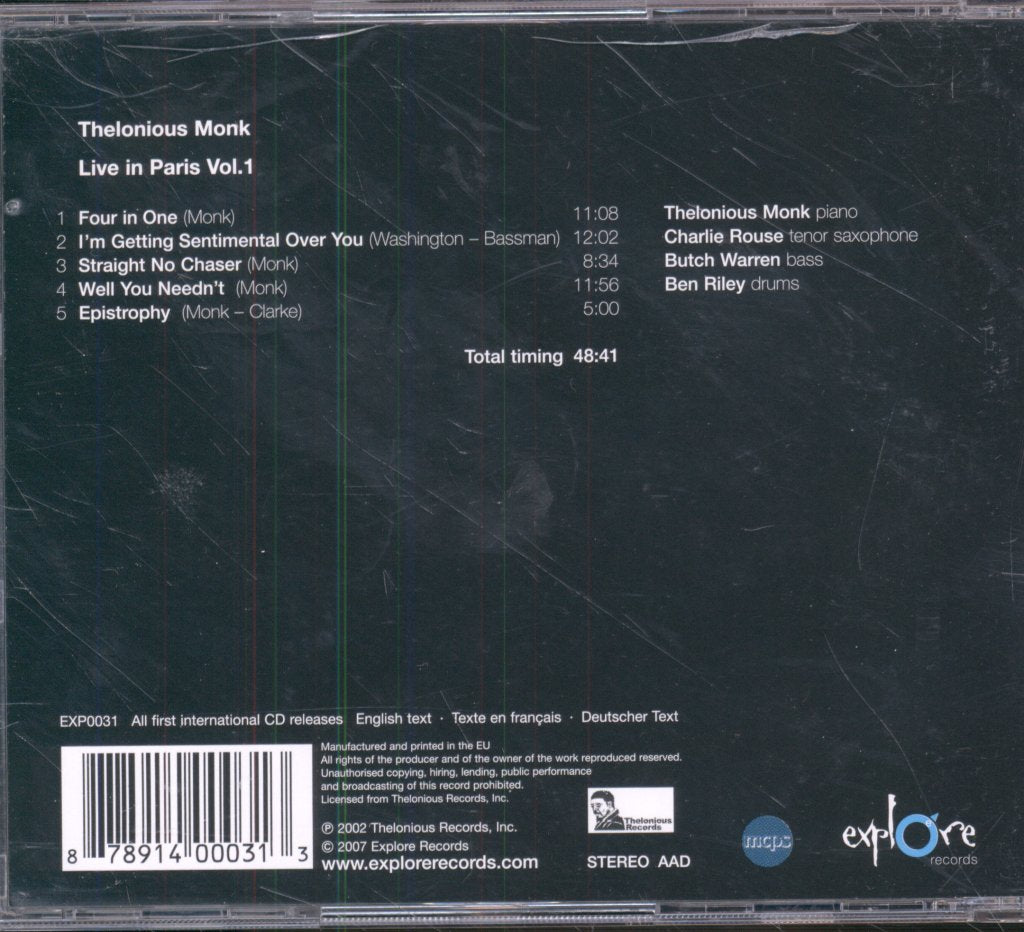 Thelonious Monk - Live in Paris Vol. 1 - Cd