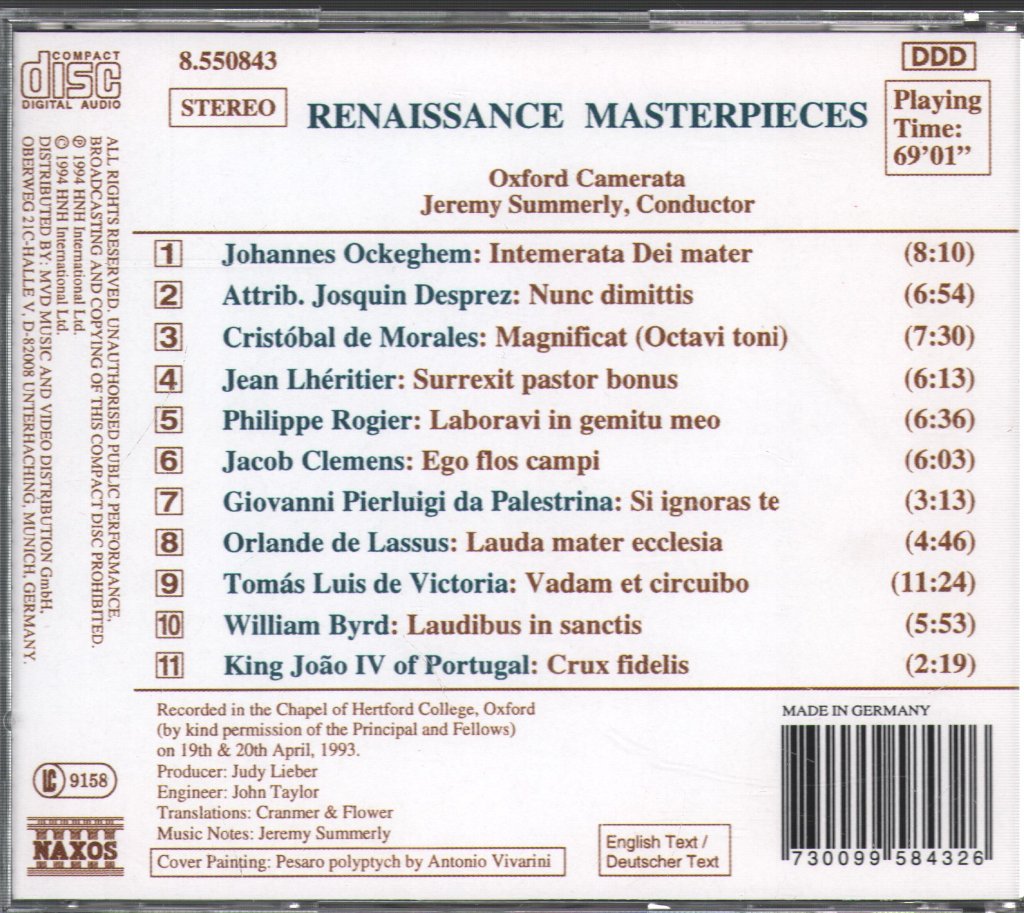 Oxford Camerata - Renaissance Masterpieces - Cd