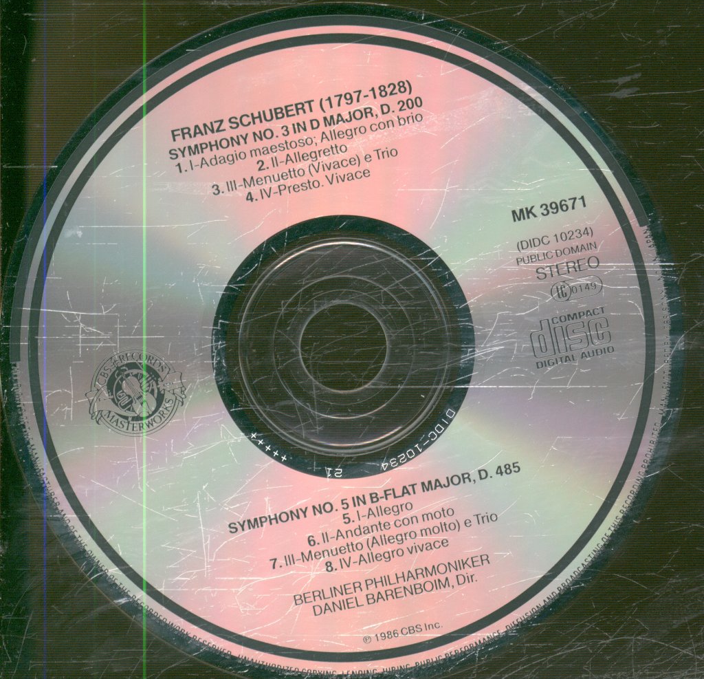 Berliner Philharmoniker, Daniel Barenboim - Schubert - Symphonies Nos. 3 & 5 - Cd