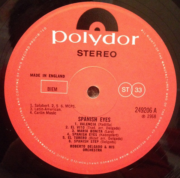 Roberto Delgado And His Orchestra - Spanish Eyes - Lp