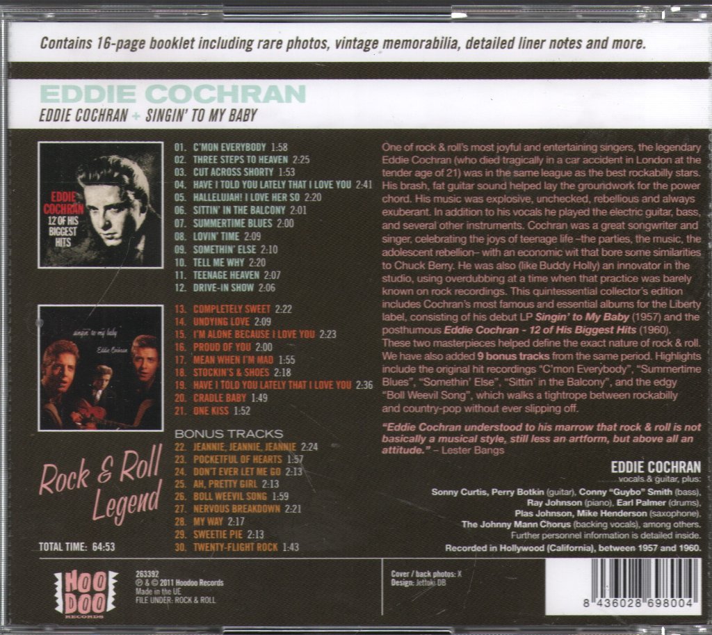 Eddie Cochran - Eddie Cochran plus Singin' To My Baby - Cd