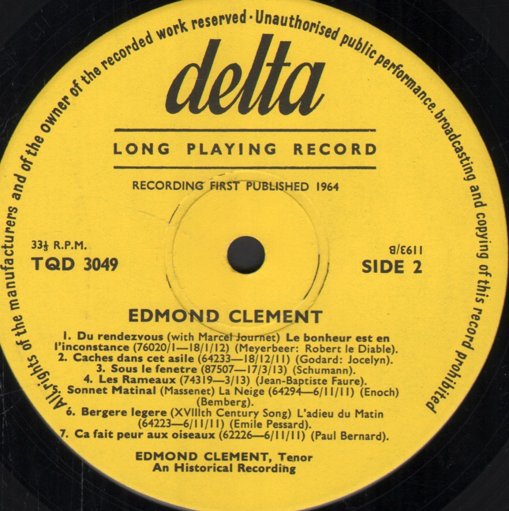 Edmond Clement - Edmond Clement, An Historical Recording - Lp
