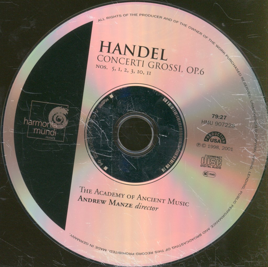 Academy Of Ancient Music, Andrew Manze - Handel - Concerti Grossi, Op. 6 Nos. 1, 2, 3, 5, 10, 11 - Cd