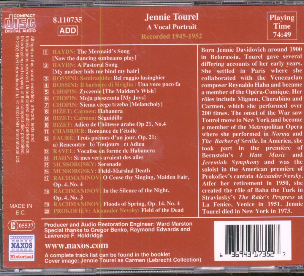 Jennie Tourel - A Vocal Portrait - Cd