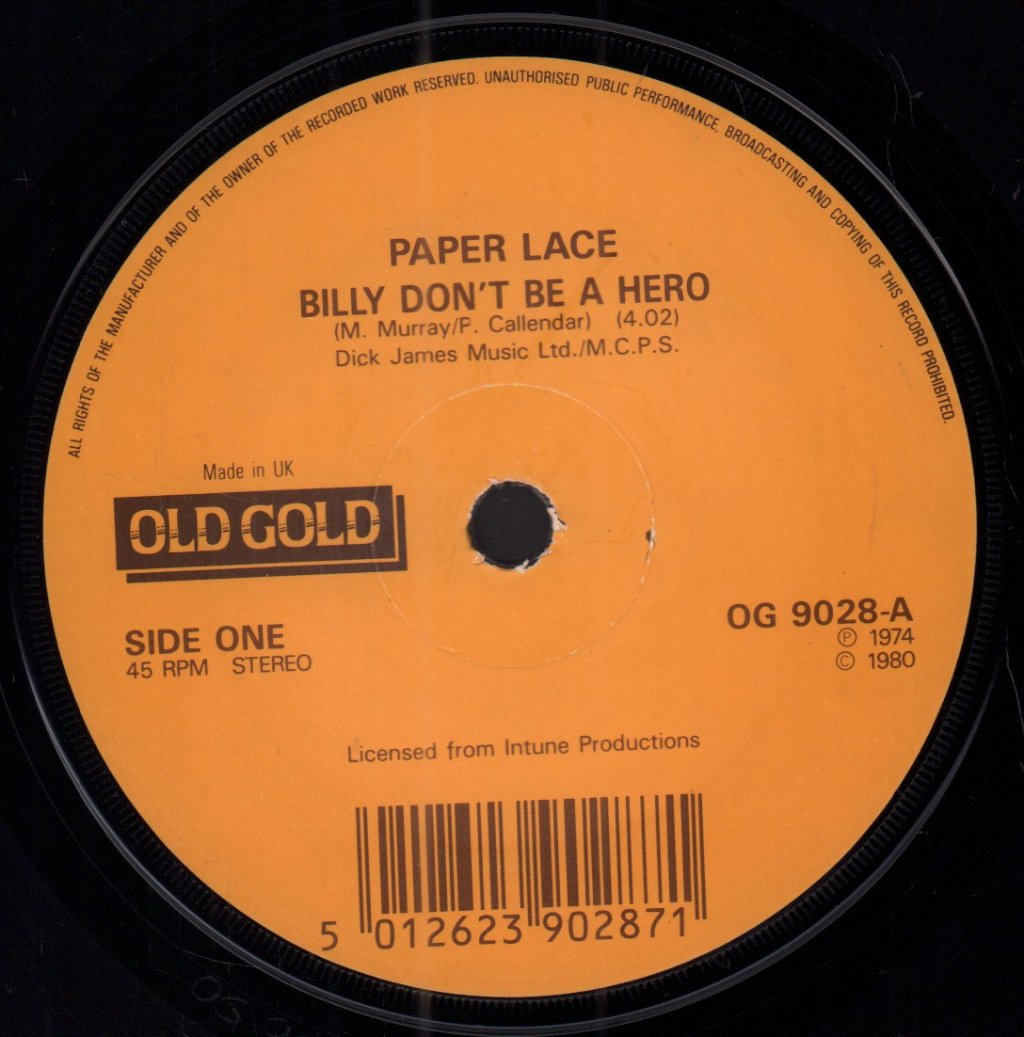 Paper Lace - Billy Don't Be A Hero - 7 Inch