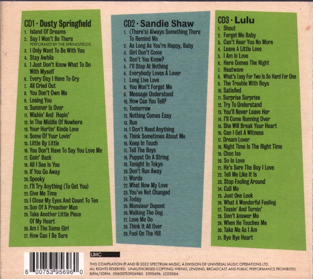 Dusty Springfield / Sandie Shaw / Lulu - Dreamboats & Petticoats Presents… - Triple Cd
