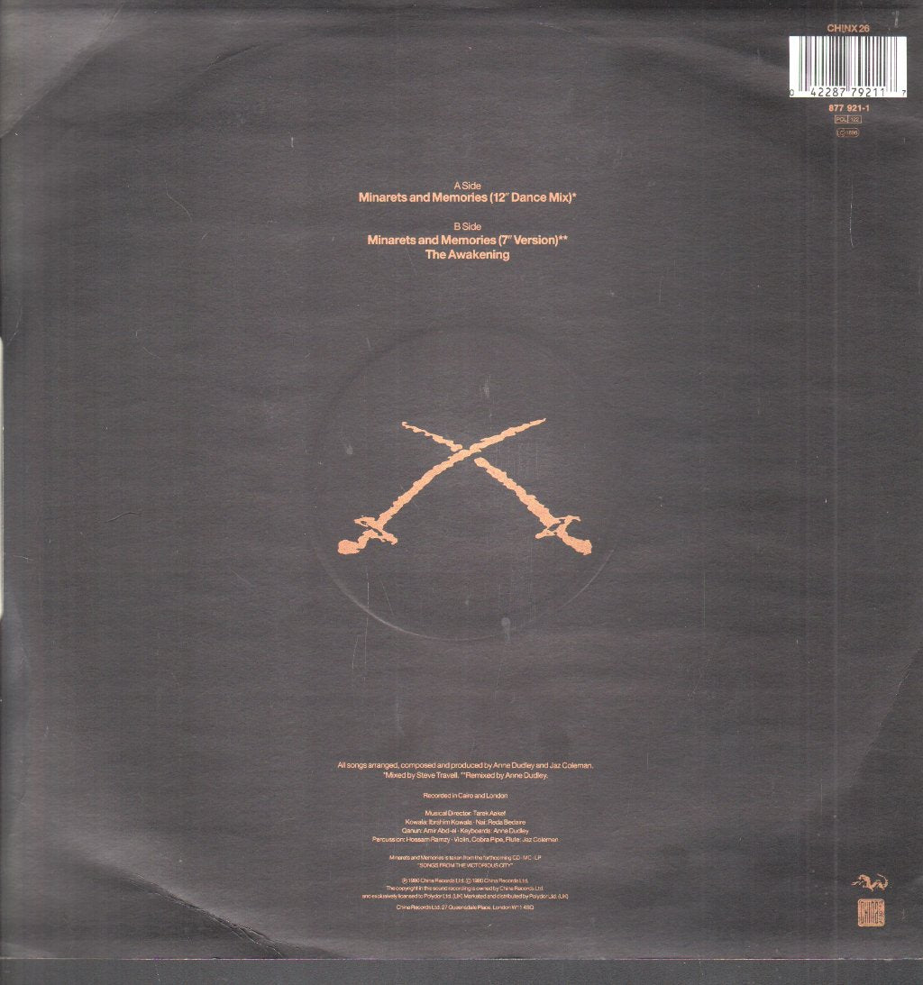 Anne Dudley And Jaz Coleman - Minarets And Memories - 12 Inch