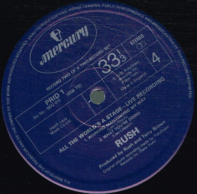 Rush - All The World's A Stage - Double Lp