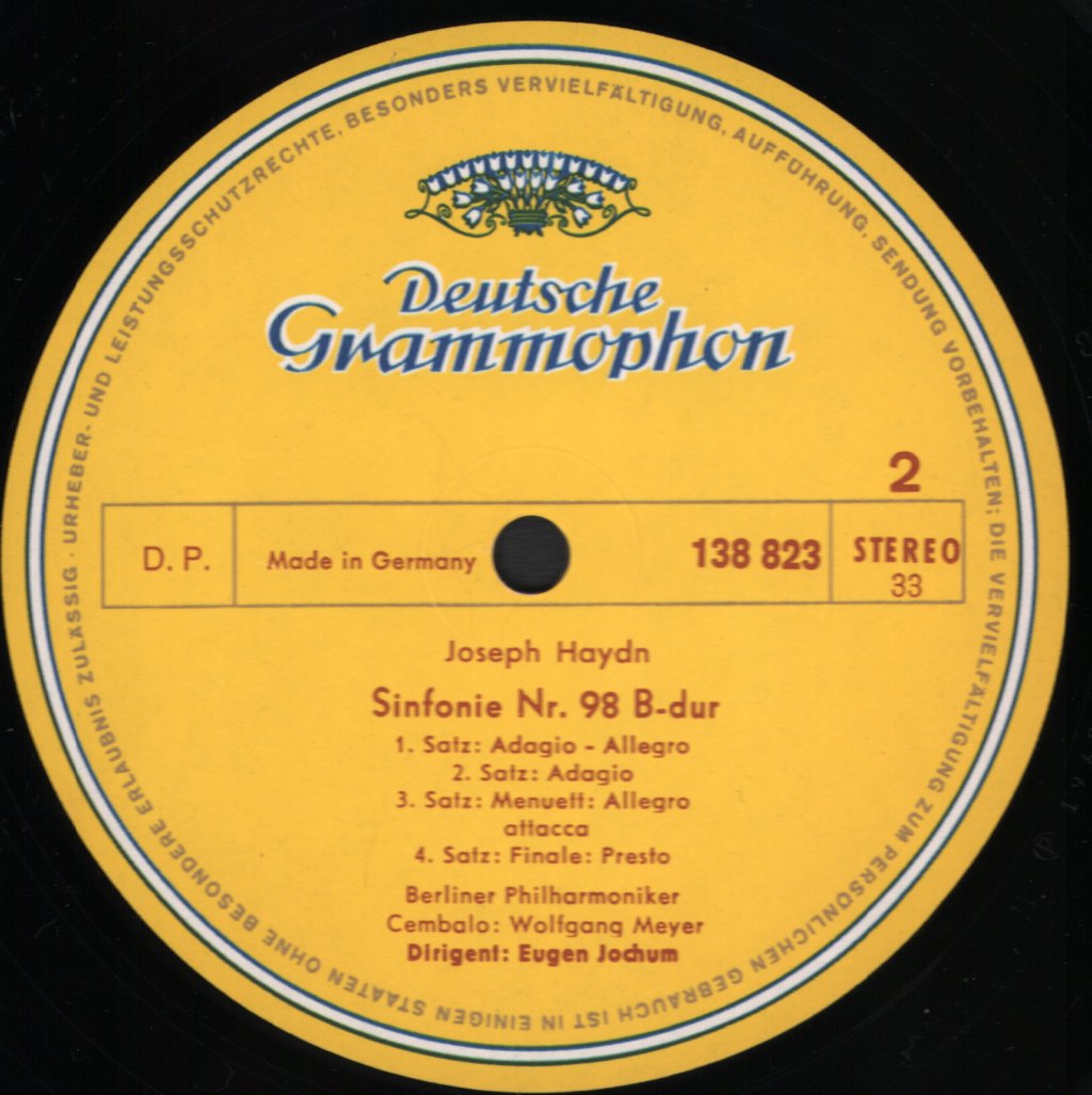 Eugen Jochum / Berliner Philharmoniker - Joseph Haydn - Sinfonien Nr. 88 G-dur Und Nr. 98 B-dur - Lp