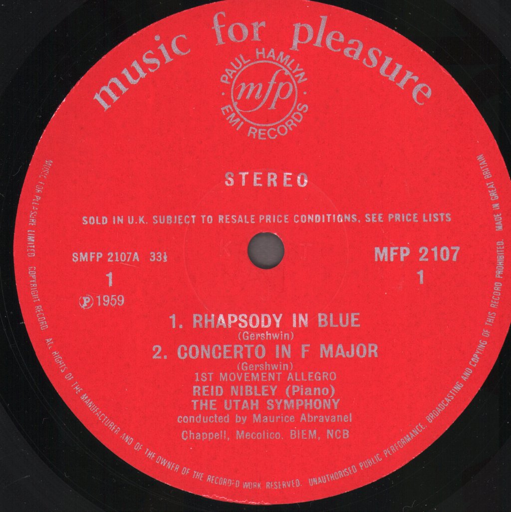 Reid Nibley / Utah Symphony Orchestra / Abravanel - Gershwin - Rhapsody In Blue / Concerto In F - Lp
