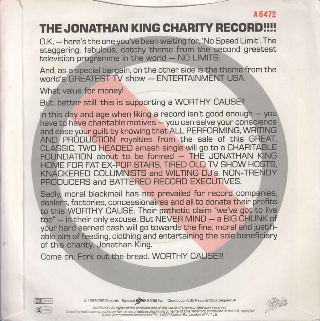 Jonathan King - No Speed Limit - 7 Inch
