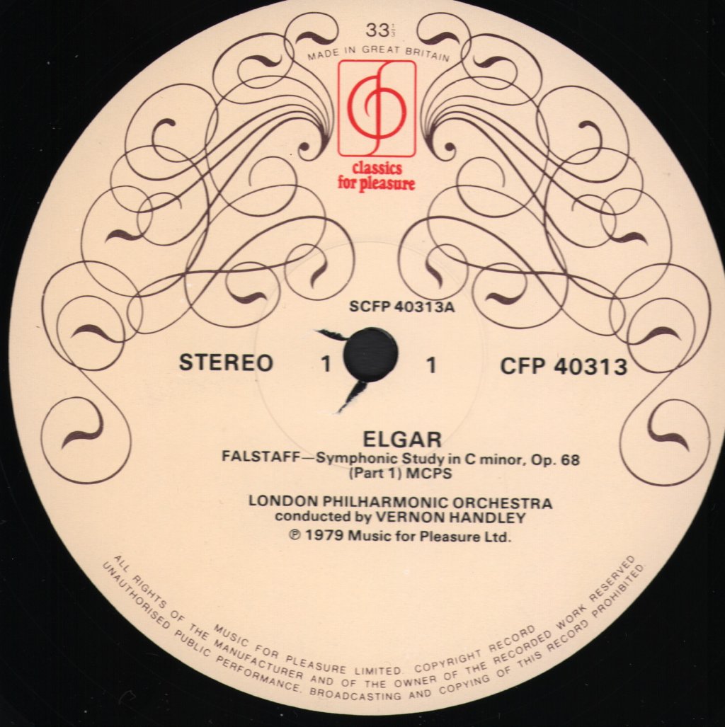 Vernon Handley / London Philharmonic Orchestra - Elgar - Falstaff / Symphonic Study / Cockaigne Overture "In London Town" - Lp