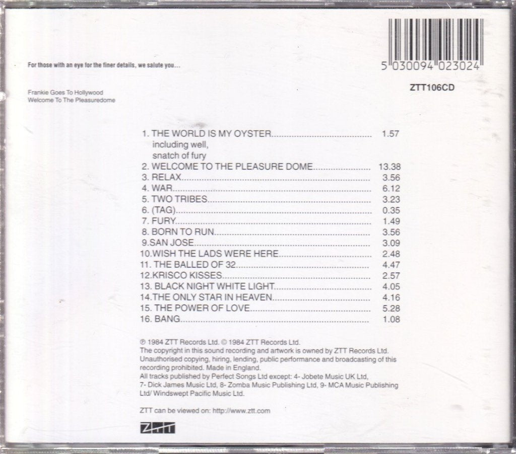 Frankie Goes To Hollywood - Welcome To The Pleasuredome - Cd