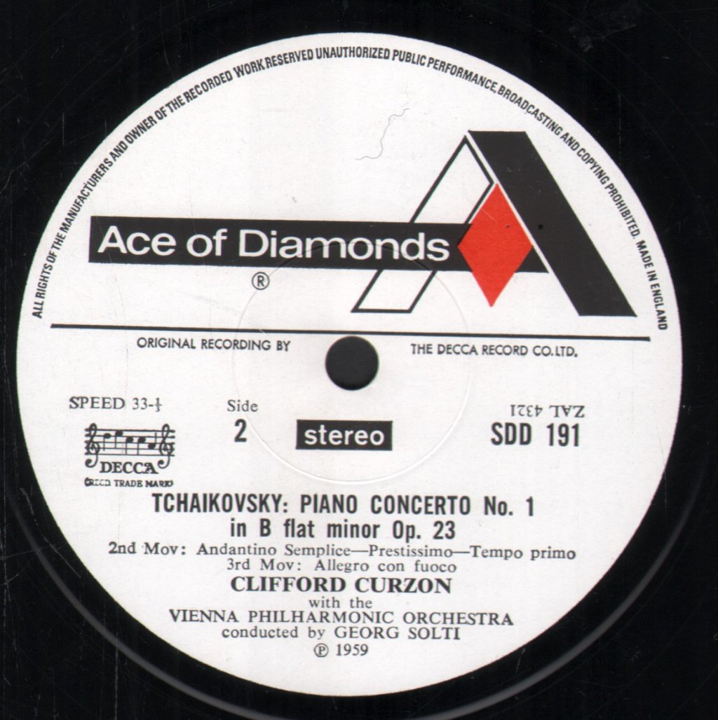 Clifford Curzon / Georg Solti / Vienna Philharmonic - Tchaikovsky - Piano Concerto No 1 In B Flat Minor, Op. 23 - Lp