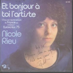 Nicole Rieu - Et Bonjour A Toi Artiste - 7 Inch