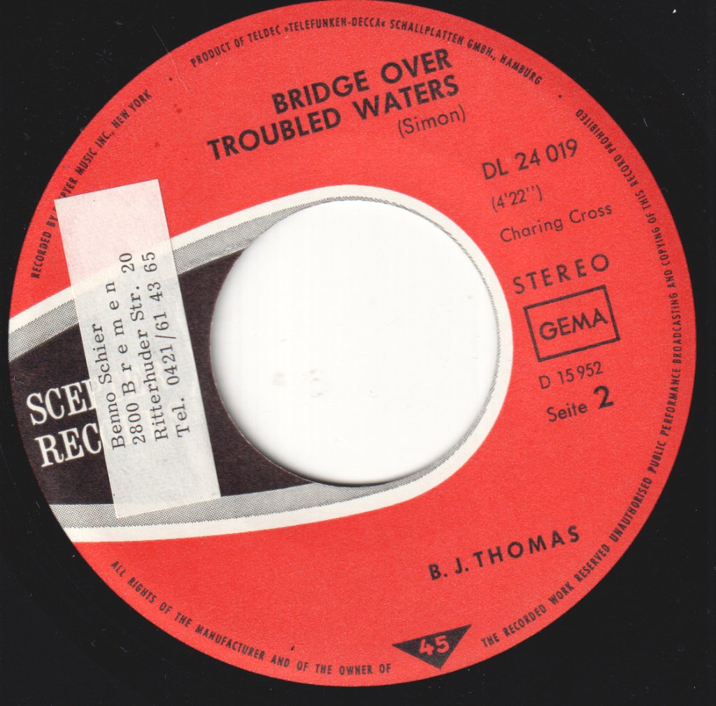 B.J. Thomas - No Love At All / Bridge Over Troubled Water - 7 Inch
