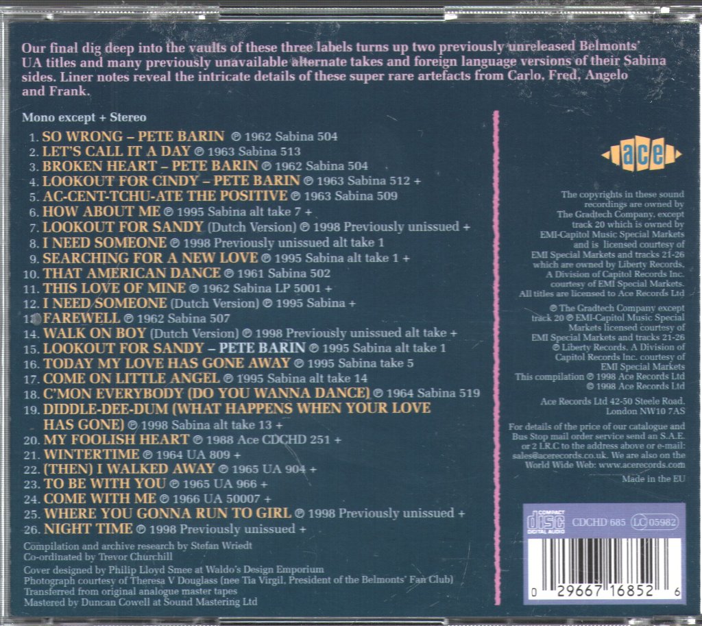 Belmonts - Laurie, Sabina & United Artists Sides, Volume 2 - Cd