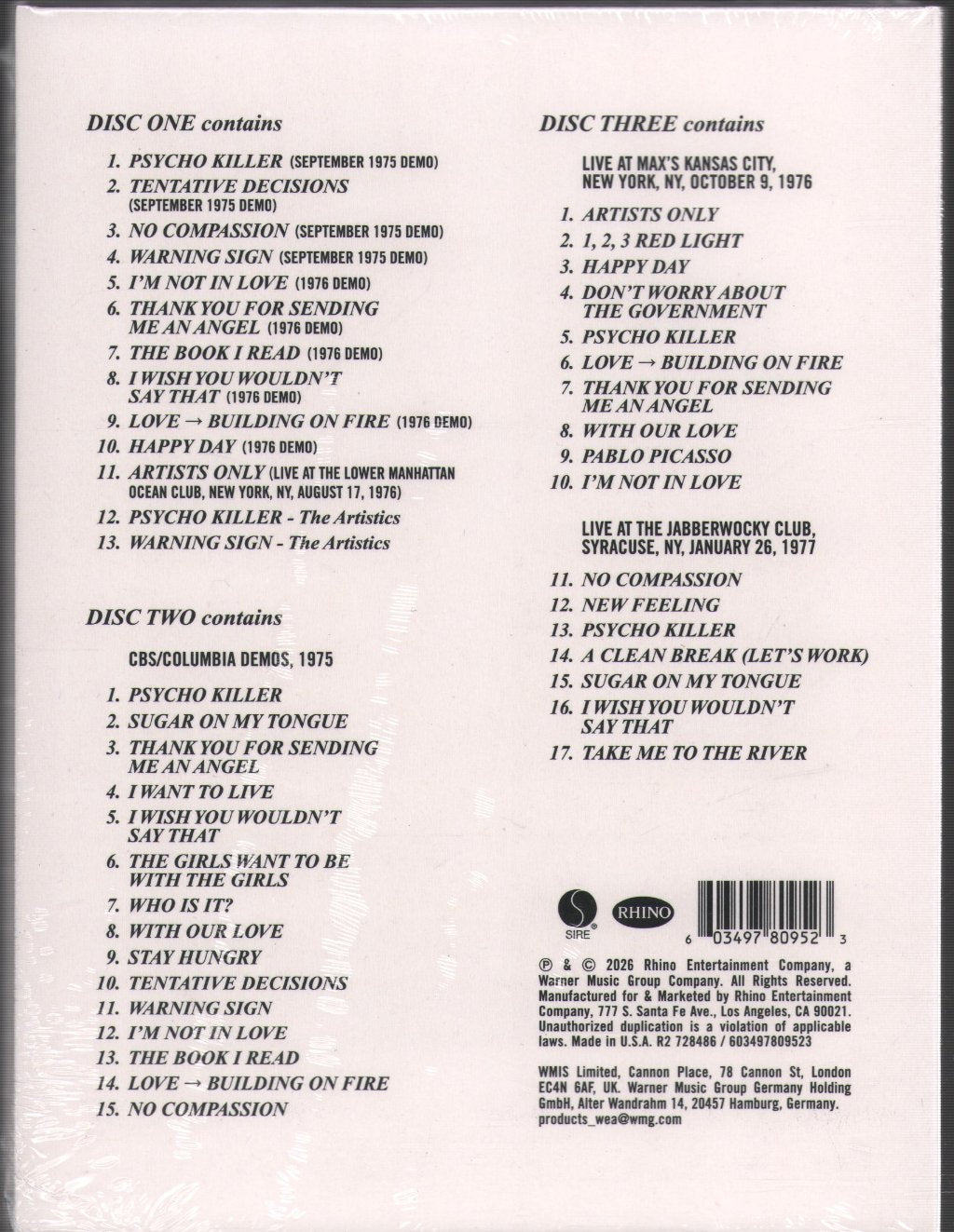 Talking Heads - Tentative Decisions: Demos & Live - Cd Set