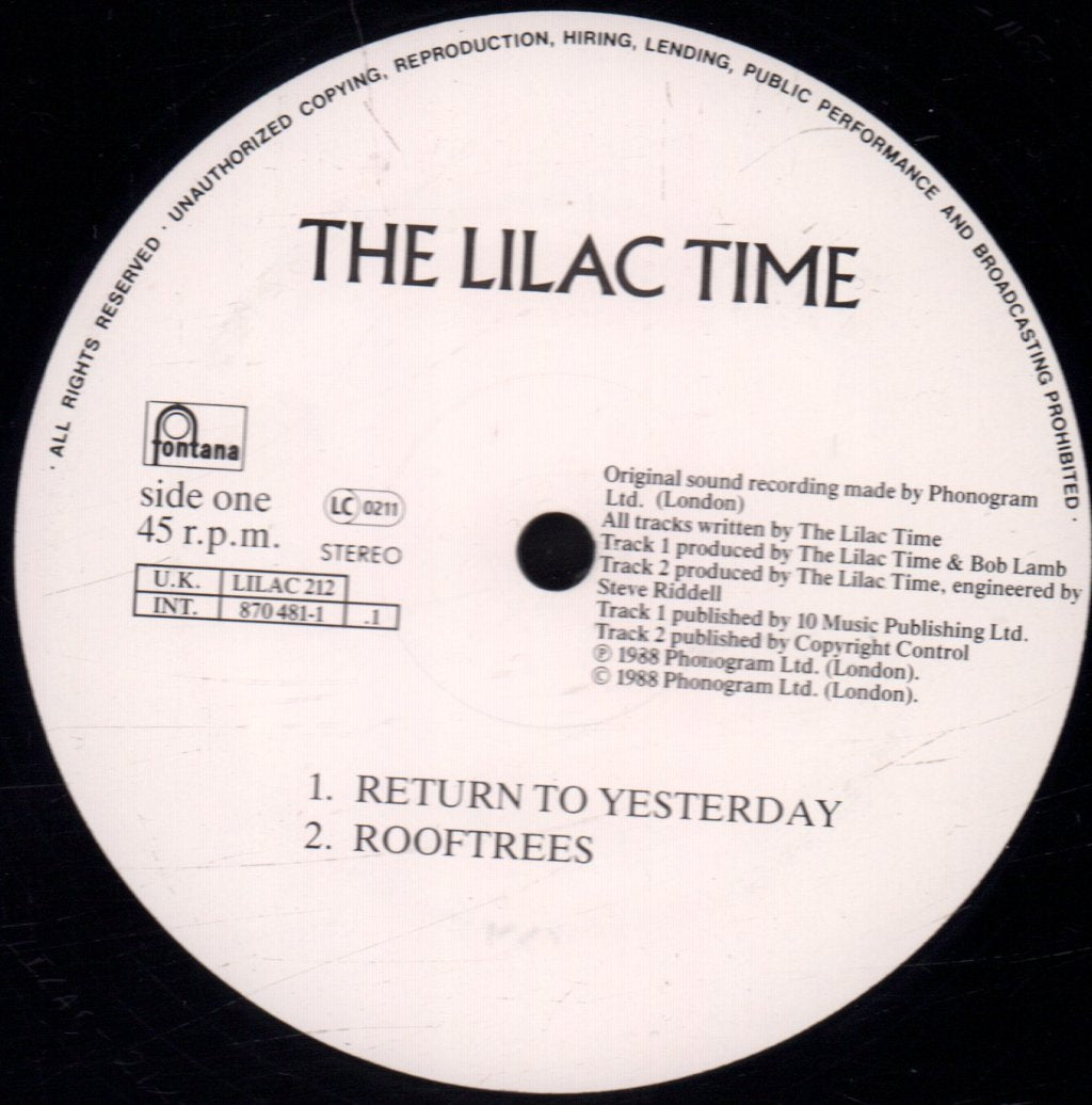 Lilac Time - Return To Yesterday - 12 Inch