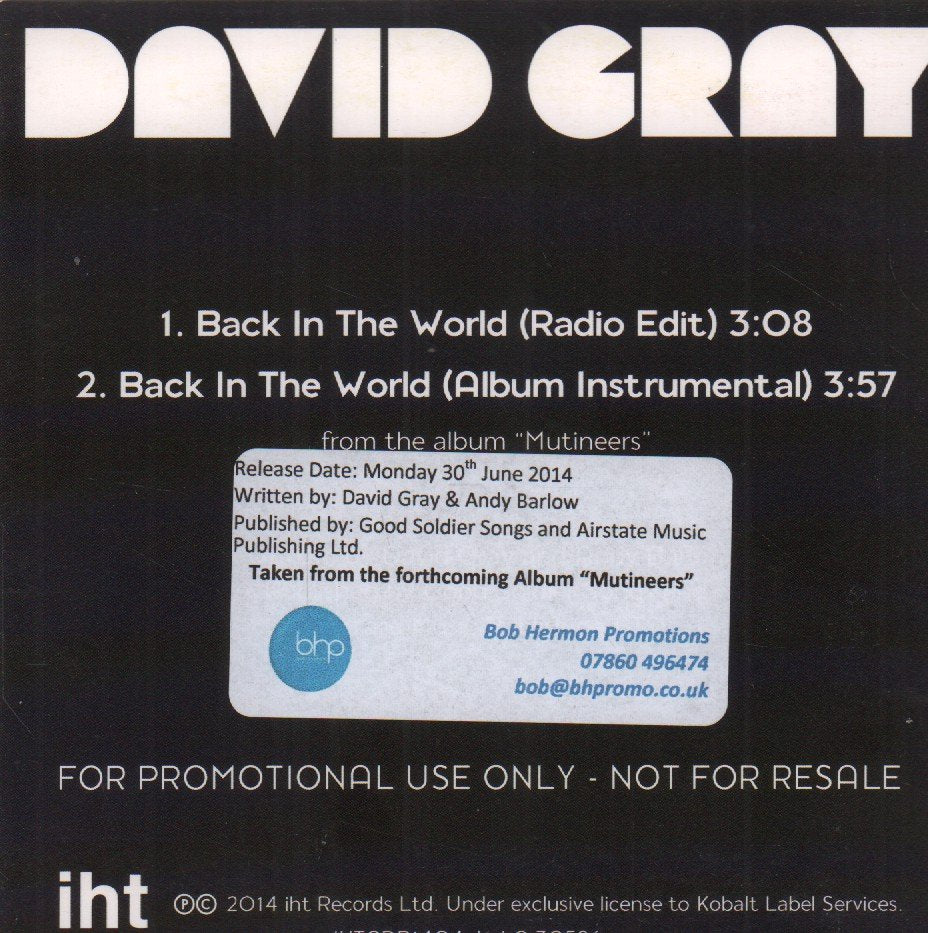 David Gray - Back In The World - Cdr