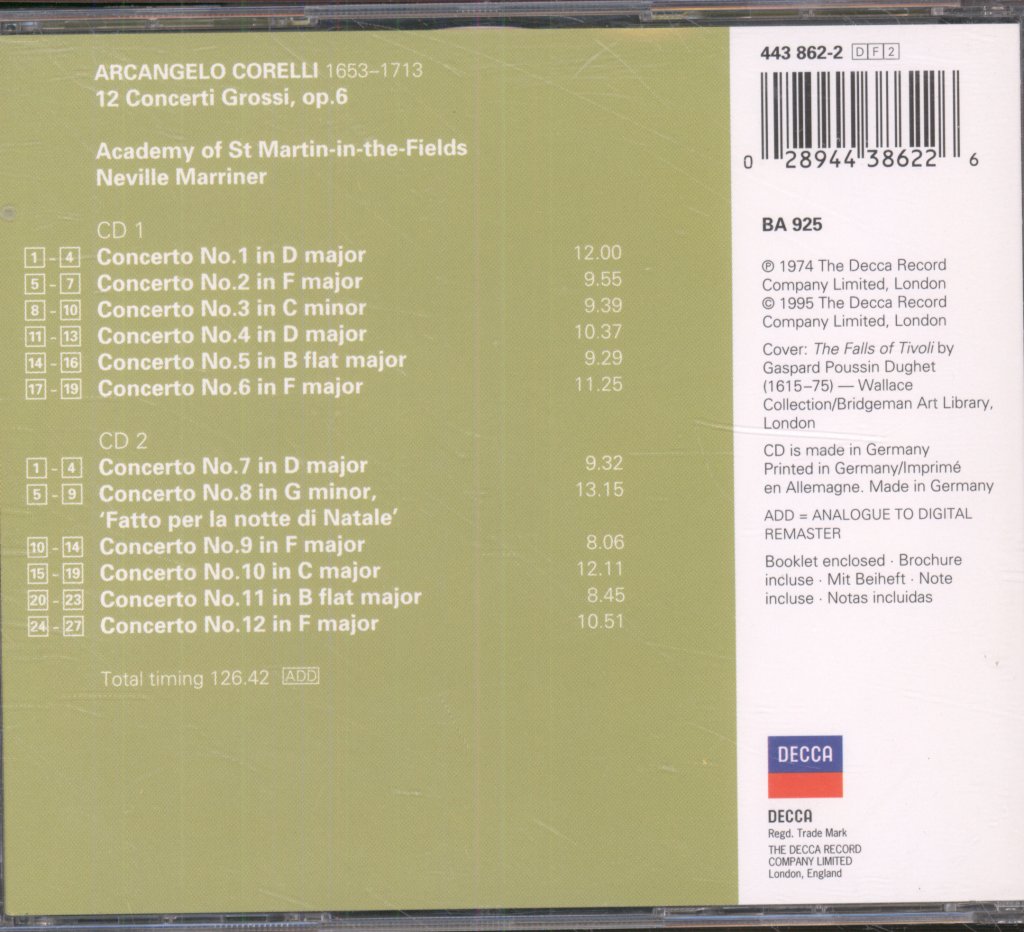 Academy Of St. Martin-in-the-Fields, Sir Neville Marriner - Corelli - 12 Concerti Grossi, Op. 6 - Double Cd