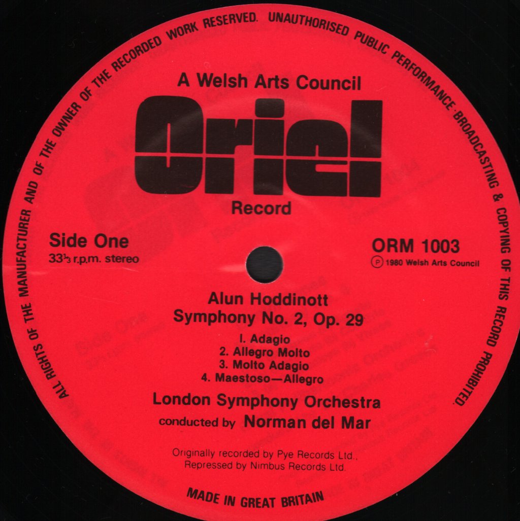 Norman Del Mar / London Symphony Orchestra - Alun Hoddinott - Symphony No. 2 / Variants For Orchestra - Lp
