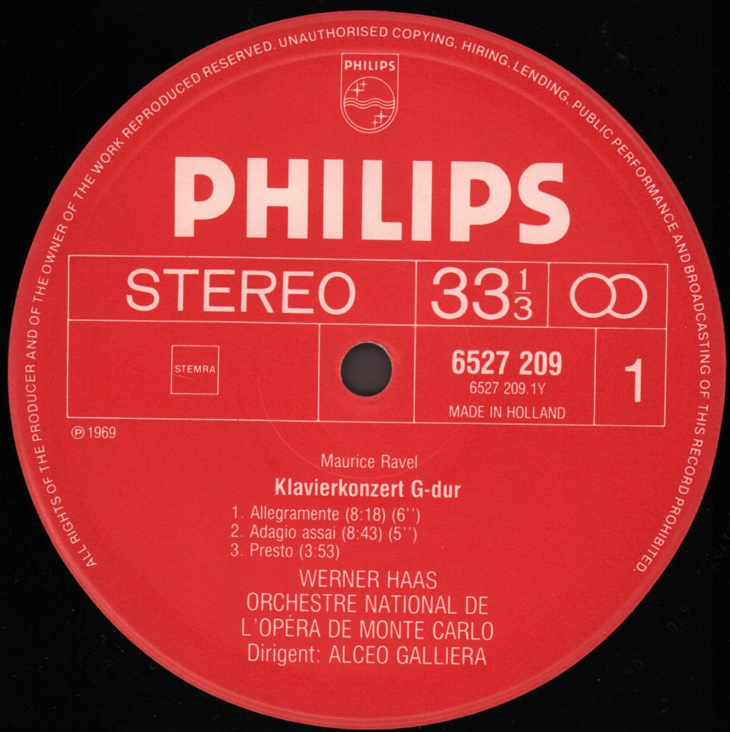 Werner Haas / Alceo Galliera / Orchestre National De L'Opera De Monte Carlo - Ravel - 2 Piano Concertos - Die 2 Klavierkonzerte - Lp