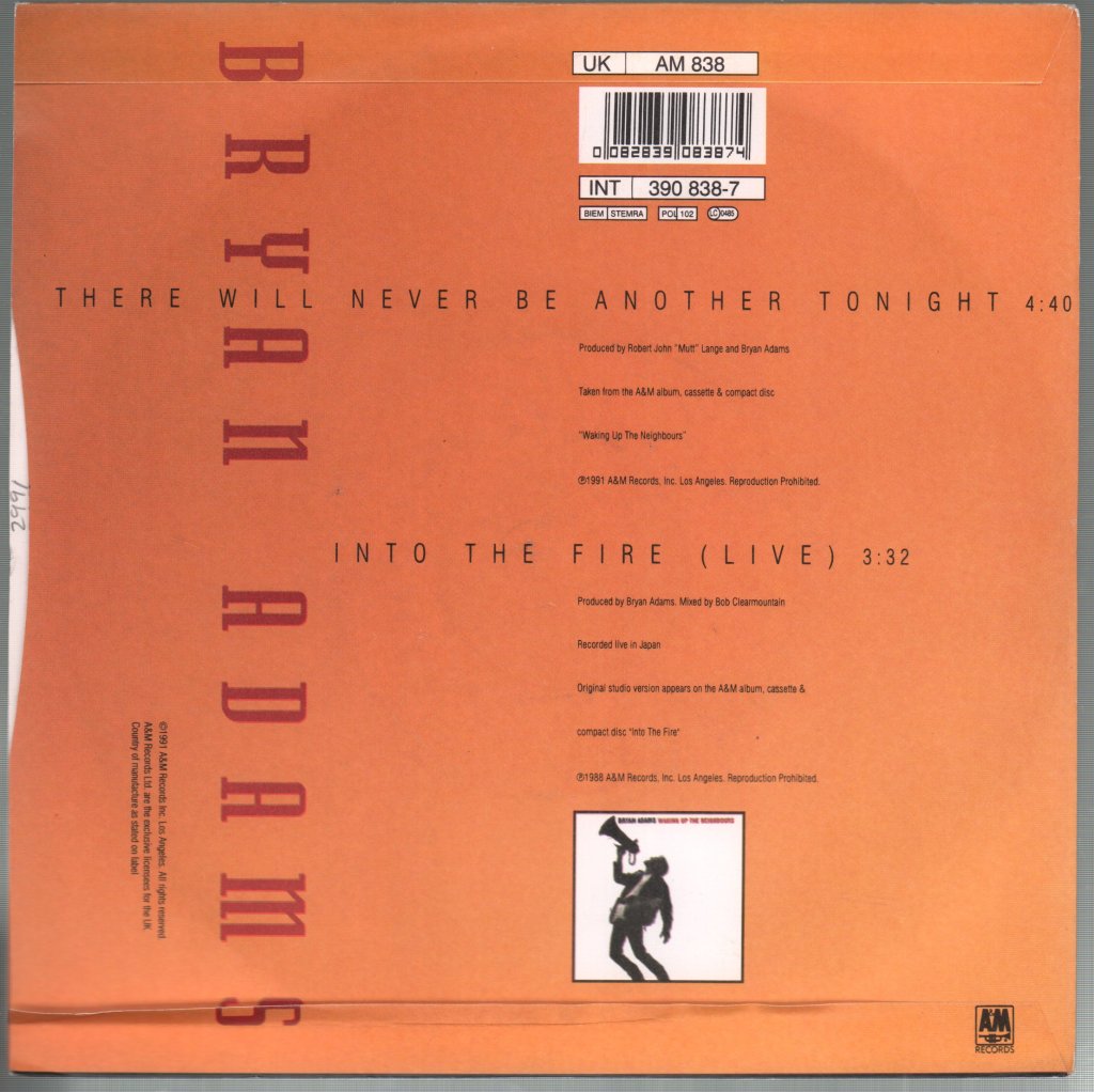 Bryan Adams - There Will Never Be Another Tonight - 7 Inch