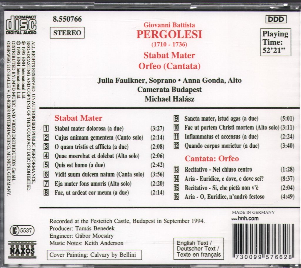 Giovanni Battista Pergolesi - Stabat Mater - Orfeo (Cantata) - Cd