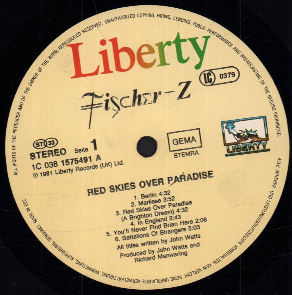 Fischer Z - Red Skies Over Paradise - Lp