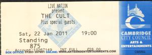 Cult - Cambridge Corn Exchange 22Nd January 2011 - Ticket