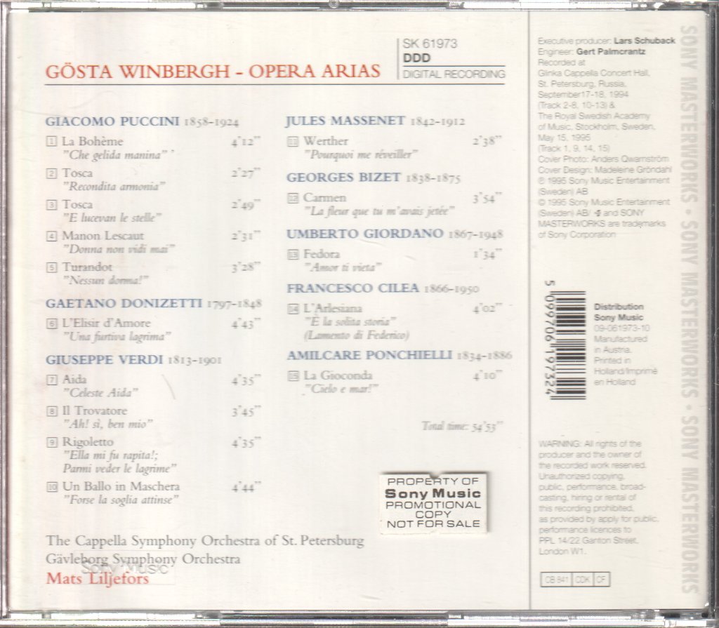 Gösta Winbergh - Opera Arias - Cd