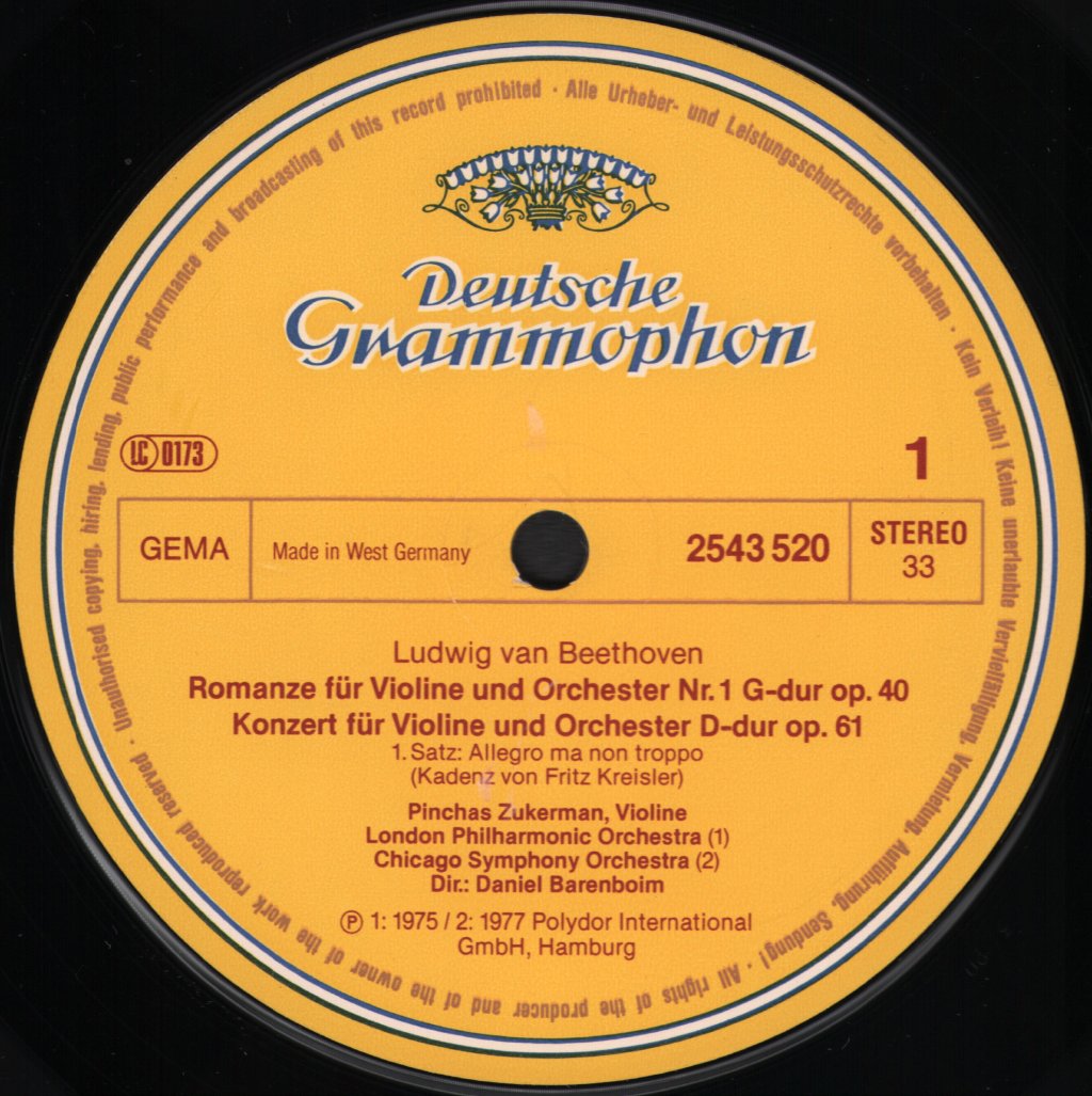 Pinchas Zukerman / Daniel Barenboim - Violin Concerto / Violin Romances - Lp