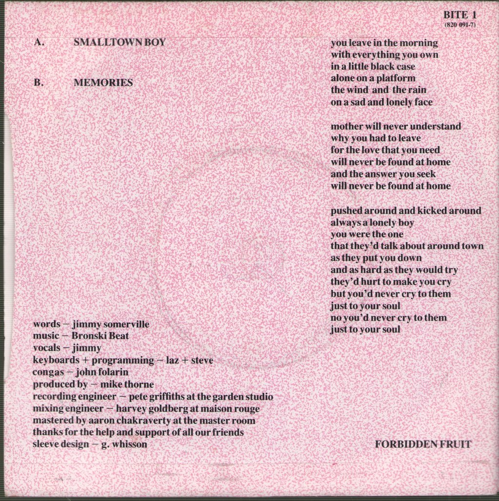 Bronski Beat - Smalltown Boy - 7 Inch