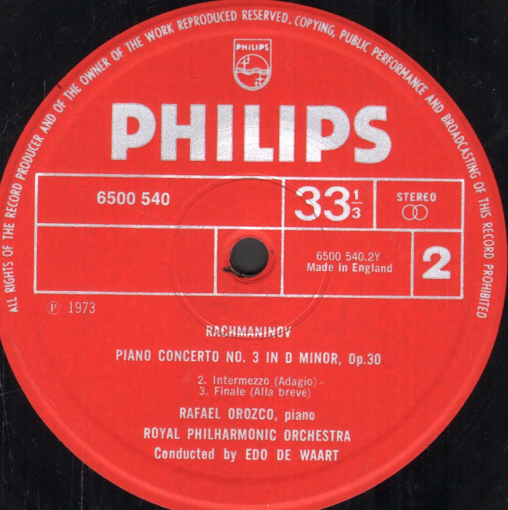 Rafael Orozco / Royal Philharmonic Orchestra / Edo de Waart - Rachmaninoff - Piano Concerto No.3 - Lp