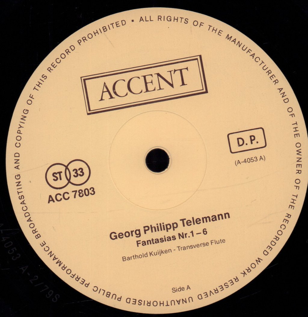 Barthold Kuijken - Telemann The Twelve Fantasias For Transverse Flute Without Bass - Lp